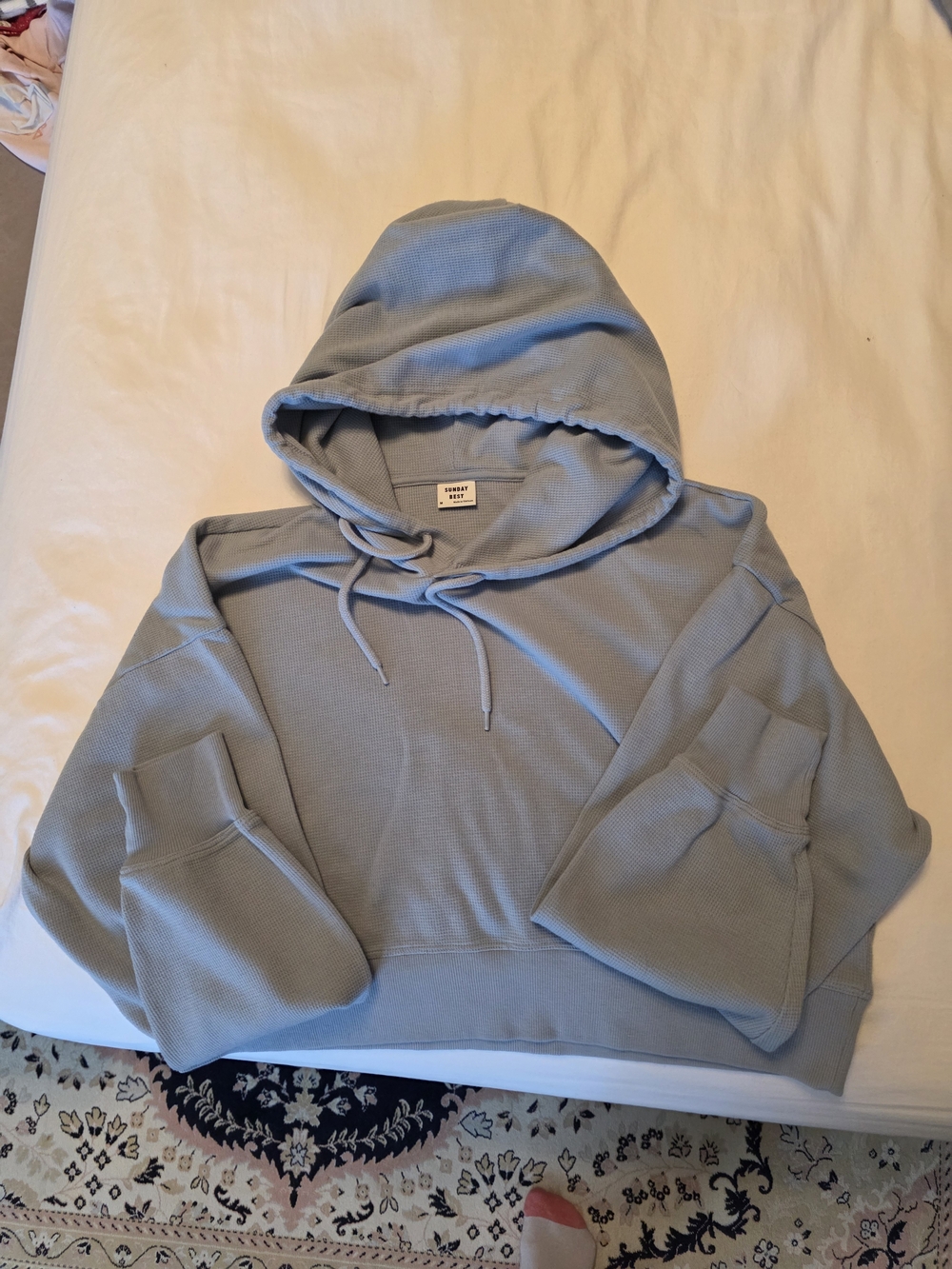 Aritzia,Sunday Best, Waffle-Knit Crop Hooded Pullover Sweater.